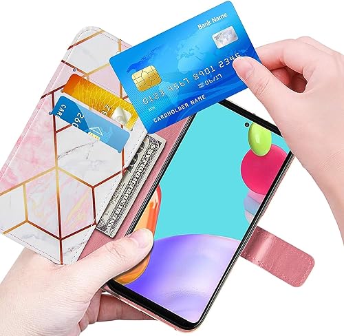 Image of ClickCase Marble Series Faux Leather Back Case Card Holder Wallet with Magnetic Closure Flip Cover for iPhone 15 Plus (Pink White)