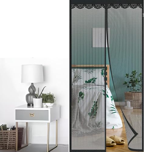 Image of Magnetic Mosquito Net Curtain for Doors with Magnet Auto-Closing Insect Screen Mosquito Net Door Mesh to Keep Mosquitoes Out (210 * 110 cm-Black)