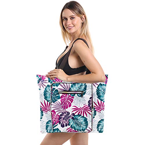 Sac Fourre-tout En Toile Grande Capacité – Pour Plage, Shopping, Gym, Avec Fermeture éclair, Couleurs Assorties