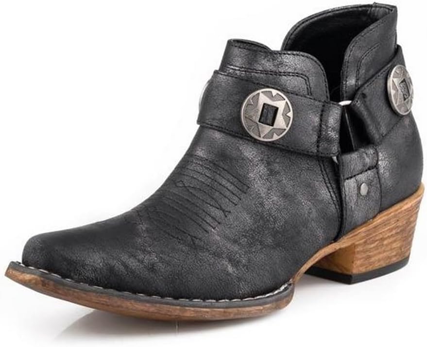 ROPER Womens Ava Harness Snip Toe Casual Boots Ankle Low Heel 1-2" - Brown