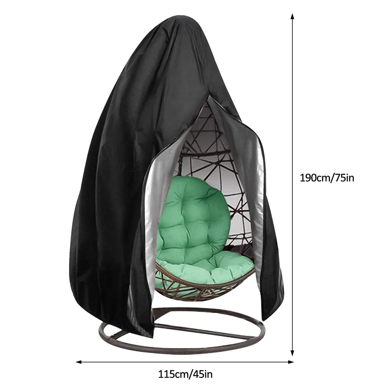 Copertura per poltrona sospesa, impermeabile, anti-UV, con chiusura lampo, grande tessuto Oxford 420D, per poltrona sospesa, rivestimento in PVC, per esterni (115 x 190 cm)