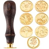 Mxxipp 8pcs Wax Seal Stamp Set, Brass Sealing Wax Stamps Head & Wood Handle for Wedding Invitations Cards(Love Rose+Tai Chi Rose+Lacy Sakura+Big Sakura+Vine Sakura+Maple Leaf+Ginkgo Biloba Leaf)