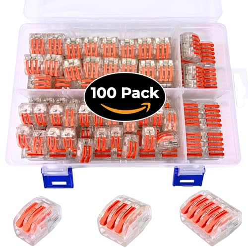 100 Conectores Rápidos de Cable Eléctrico con Palanca, Terminales Transparentes y Reutilizables para Empalme de Cobre y Aluminio, 2/3/5 Vías, Instalaciones Seguras en Hogar y Oficina