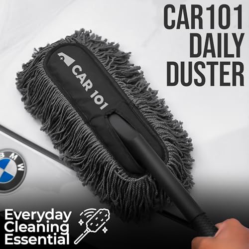 Image of CAR101 Daily Use Twisted Loop Microfibre Car Duster | Microfibre Bristles | Scratch-Free Cleaning | Ergonomic Grip Handle | Reusable Car Cleaning Brush | Easy Dust Removal for Car & Bike - Grey