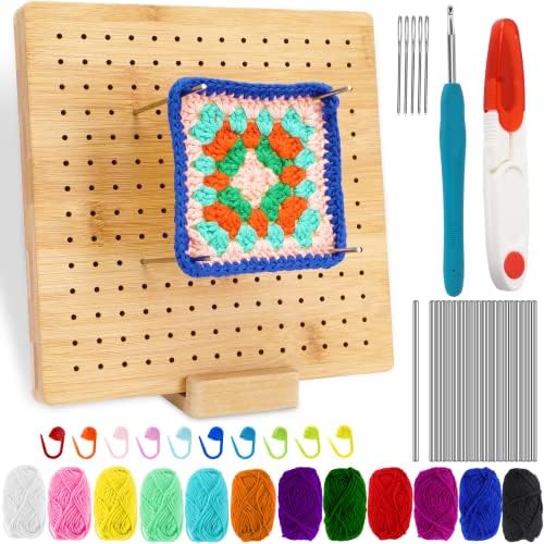 SEPGLITTER Crochet Blocking Board, 7.8 Inches Blocking Board Crochet Accessories for Knitting Crochet and Granny Squares Blocking Board with 20pcs Stainless Steel Rod Pins and DIY Crochet Set