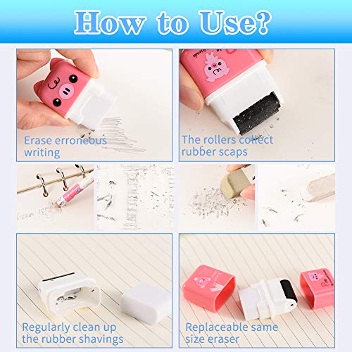 Sooez 12 Pack Pencil Erasers, Cute Erases Pencil Eraser With Clean Up Roller Pencil Eraser Shaving Roller Case Erasers For Party Favors Gift Supplies #TOP4