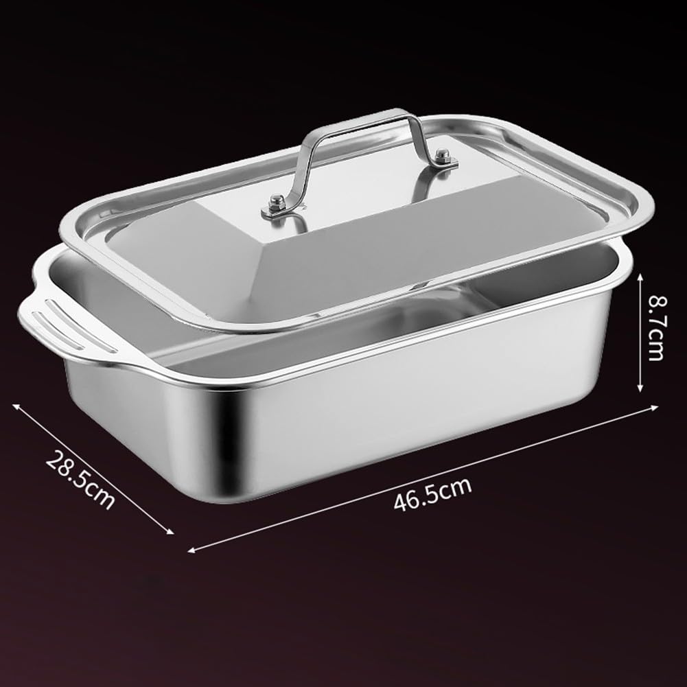 Lasagnepfanne aus 18/8 Edelstahl, 2 mm dick, mit Deckel und Cool-Touch-Griffen, zum Backen von Aufläufen, Lasagne, Braten und Blechpfannenrezepten (45 Tiefe)