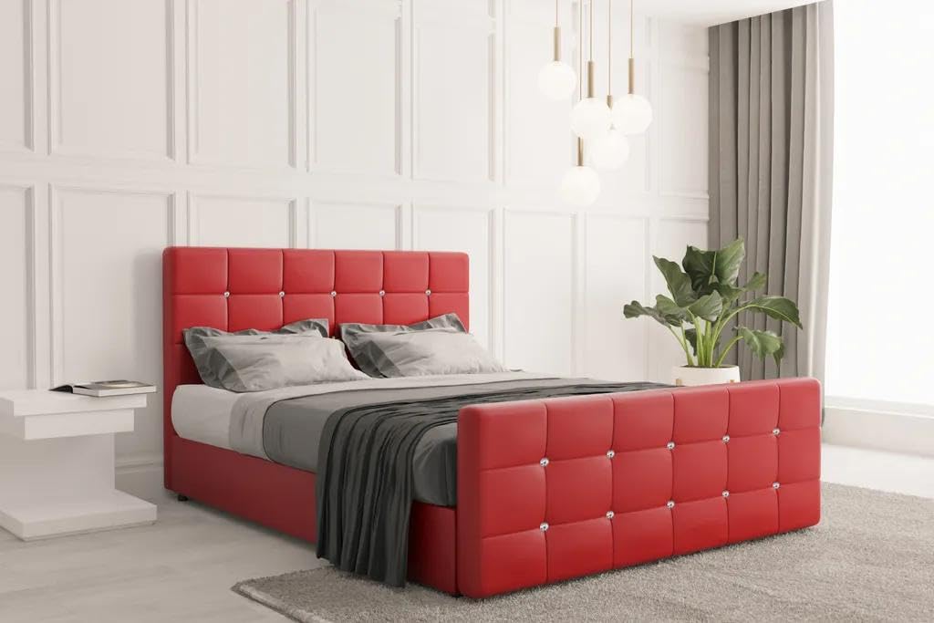 Kaiser Möbel - Bett 120x200 cm, Boxspringbett mit Matratze, Bettkasten und Topper, Polsterbett für Schlafzimmer, Doppelbett mit Stauraum und Gepolstertes Kopfteil, Kaltschaum Topper - Roma - Rot