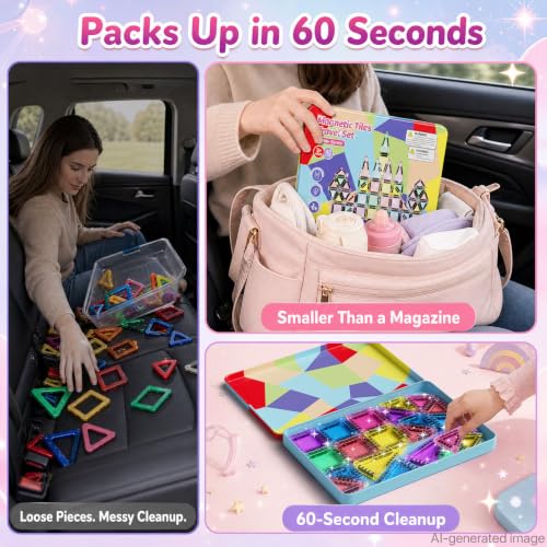 Image of Magnetic Tiles Girls Travel : Macaron Castle Tin 0.99lb 42PCS