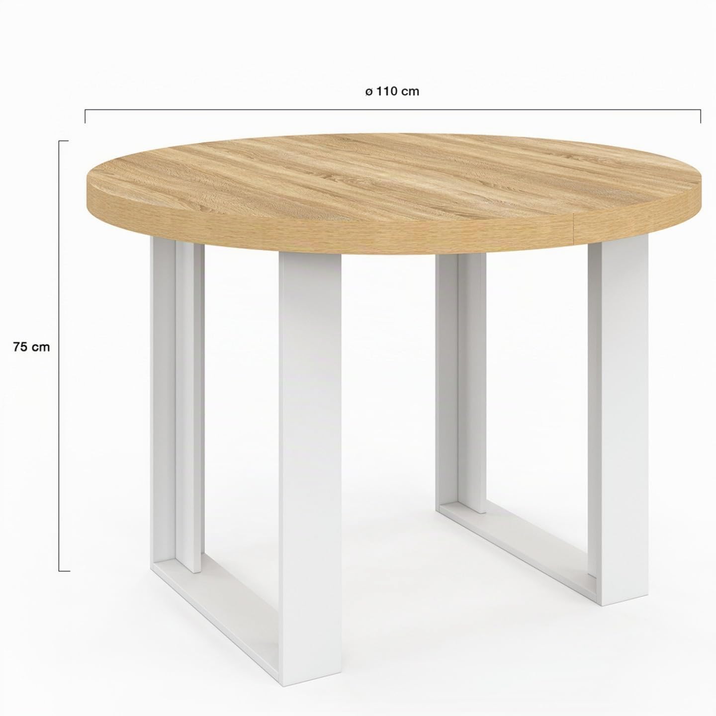 IDMarket Phoenix - Mesa de comedor fija redonda para 4 personas, madera y blanco, 110 cm
