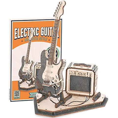 RoWood 3D Wooden Puzzle Electric Guitar Wooden Model Kits for Adults to Build, Musical Instruments Model Building Kit, DIY Crafts Kit, Birthday Gift Cover