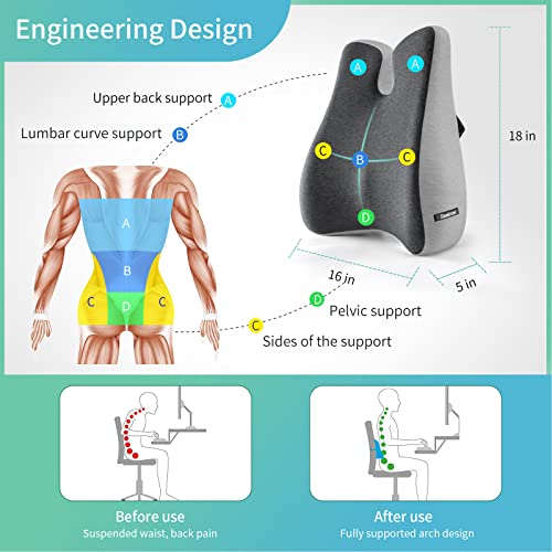Lumbar Support Pillow For Office Chair Cushion For Back Pain Relief Memory Foam Back Support Office Chair Ergonomic Back Pillow Lumbar Chushion W/Strap For Car, Computer Gaming Chair, Recliner, Couch #TOP1