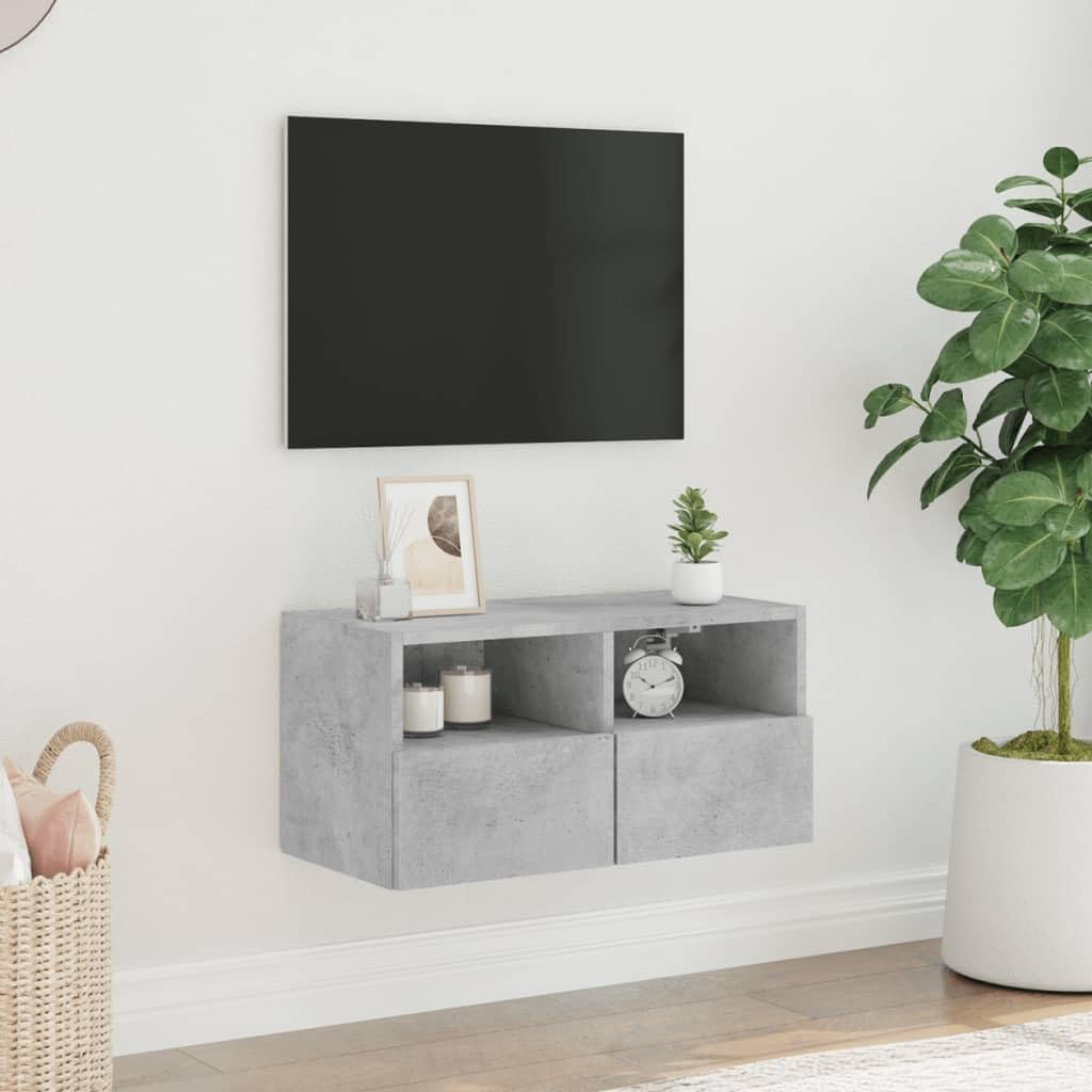 Hothingwell Szafka pod telewizor ścienna szary beton 60x30x30 cm drewno