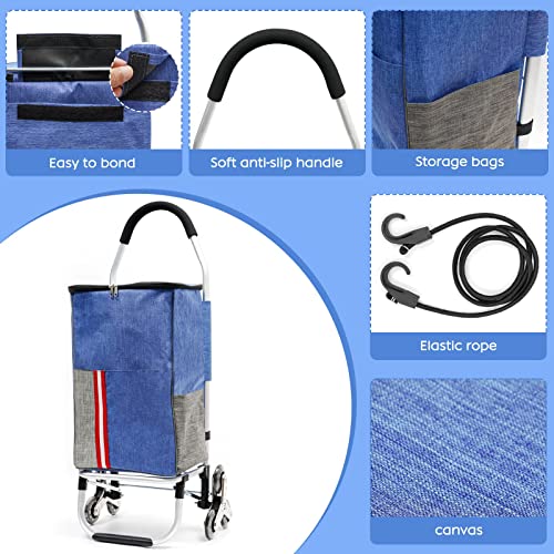 Zusammenklappbarer Einkaufswagen mit Frischhalteschicht, Lebensmittelwagen mit 6 Rädern, Treppenwagen für Einkaufen… – Bild 5