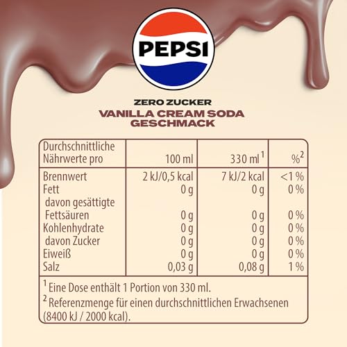 Pepsi Zero Zucker Vanilla Cream Soda Geschmack in der Dose, Einweg (24 x 0,33l) 5