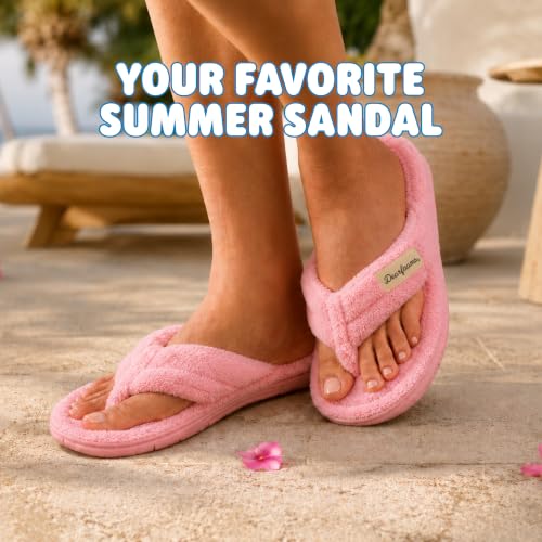 Image of Dearfoams Women's Melanie Thong Slide Memory Foam Terry Sandal Summer House Slippers