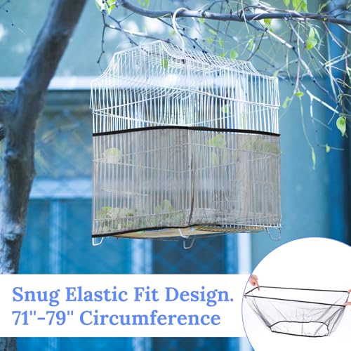 Image of Mabor Bird Cage Seed Catcher Adjustable Black Bird Cage Net Cover with Elastic Band Netting Guard Stretchy Mesh Cover for Parrot Protector