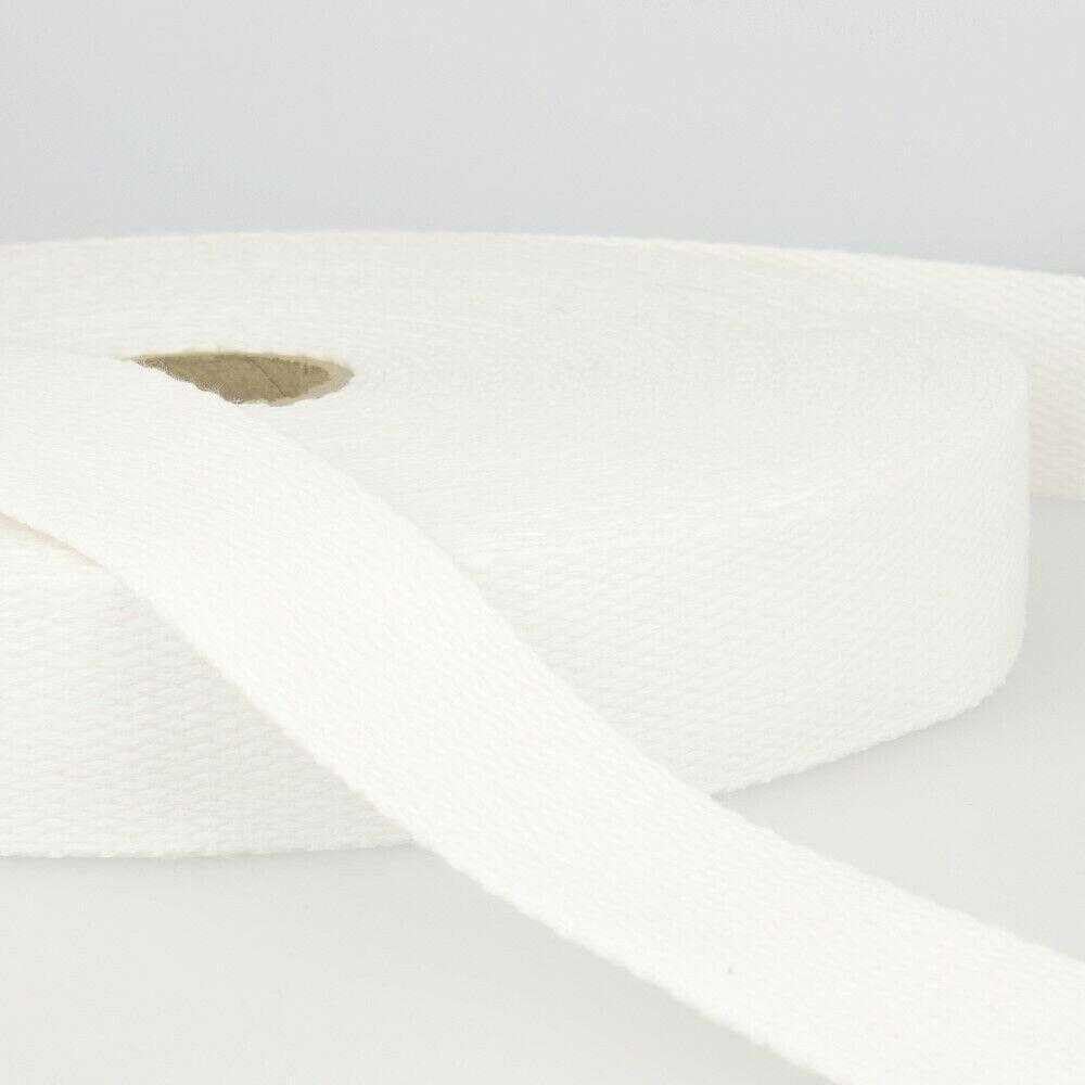 25mm Cotton Webbing 2mm Strap 231D, 001 White, 1 Metre โ image 1