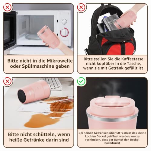 Aolieh Thermobecher 380 ml, Kaffeebecher to Go aus Edelstahl mit auslaufsicherem Deckel… – Ansicht 6