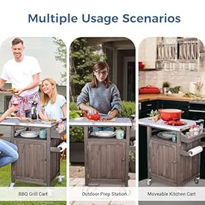 COOLBEBE Movable Outdoor Table Solid Wood Grill Car for Outside, Portable Outdoor Grill Car Table with Stainless Steel Top, Spice Rack Portable Outdoor Cooking Table with Storage COOLBEBE Movable Outdoor Table Solid Wood Grill Car for Outside Portable Outdoor Grill Car Table with Stainless Steel Top Spice Rack Portable Outdoor Cooking Table with Storage