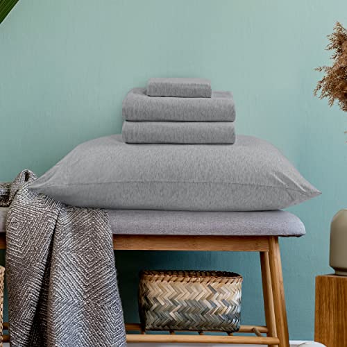 Utopia Bedding King Sheet Set - Jersey Knit Sheets 4 Piece King Jersey Sheet Set – Cotton Jersey Sheets – Soft T-Shirt Stretchy Sheets (King, Heather Light Grey) Utopia Bedding King Sheet Set - Jersey Knit Sheets 4 Piece King Jersey Sheet Set – Cotton Jersey Sheets – Soft T-Shirt Stretchy Sheets (King, Heather Light Grey)