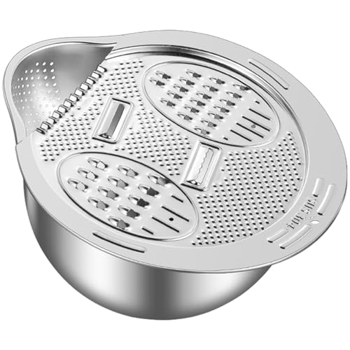Suxdlan Juego de Cuencos para Lavar arroz, 2 en 1 de Acero Inoxidable con rallador, colador con Fondo Antideslizante, Herramienta de Cocina versátil para Limpiar Frutas y Verduras