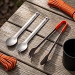 3-in-1 Titanium Backpacking Utensils, Long Spoon, Spork and Tongs - Image 2
