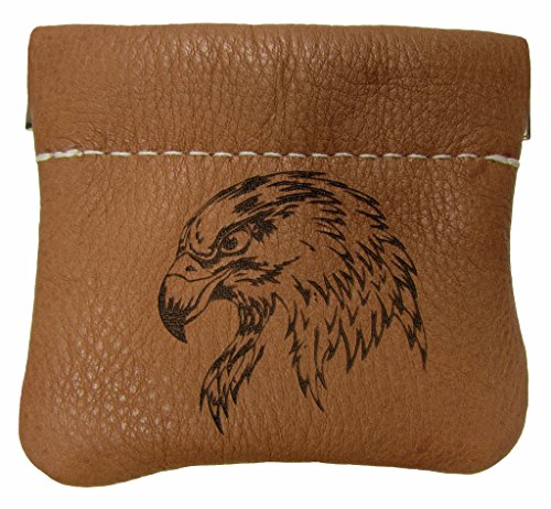 North Star Men's Leather Squeeze Coin Pouch Change Holder (3.25 X 3 X 0.25 Inches, Eagle Head Tan)