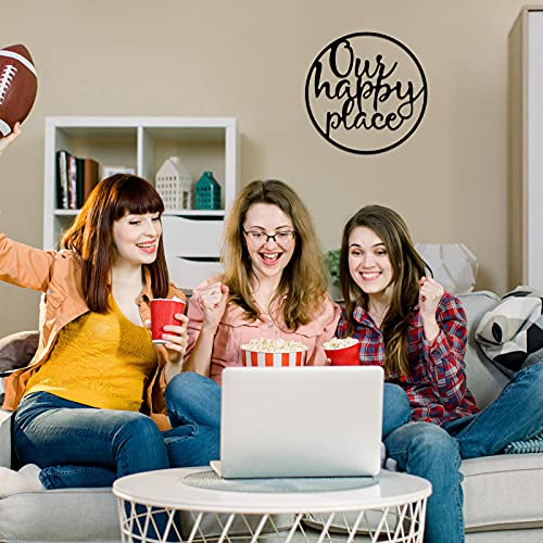 Hotop Our Happy Place Metal Wall Sign Metal Wall Hanging Art Outdoor Plaque Wall Decor Sign Lettering Metal Home Sign For Home Living Room, Bedroom, Kitchen, Shop And More #TOP3