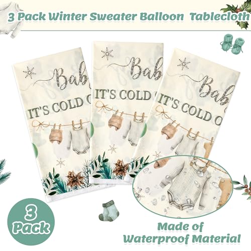 Image of Plastic Disposable Table Cover - 3 Pcs Winter Sweater Balloon Disposable Plastic Rectangle Table Cloth Baby Shower Birthday School Party Favors Classroom Decoration Supplies Games Activities
