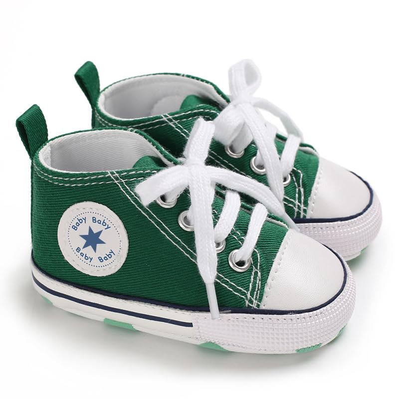 Image of Unisex Baby Girls Boys Canvas High-top Shoes, Newborn Infant Anti-Slip Soft Sole Frist Walking Breathable Sneakers