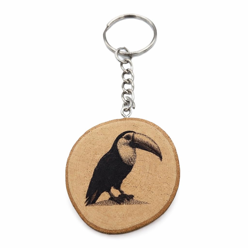 Promotech Toucan Handmade Laser Engraved Unique Wooden Keyring – Natural Wood Tropical Bird Accessory for Nature and Wildlife Lovers
