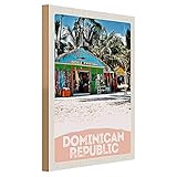 Holzpostkarte | Dominican Republic | Strandshop-Motiv | Retro-Dekoration | 30 cm x 40 cm