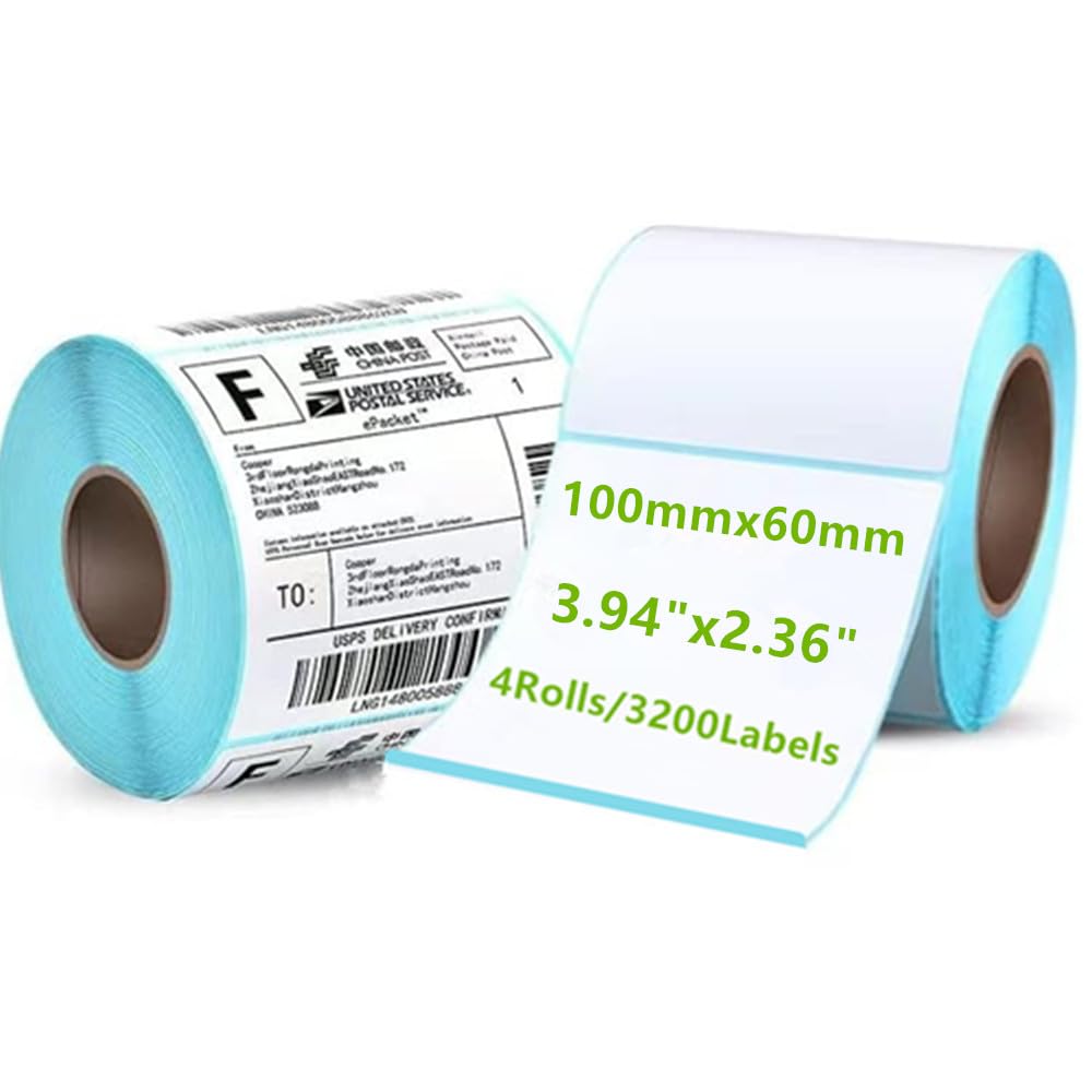 SWIHELP Direct Thermal Multipurpose Labels 100x60 Compatible with Zebra & Rollo Label Printer,Premium Adhesive & Perforated for Shipping Address,Barcodes[4 Rolls, 3200Labels]