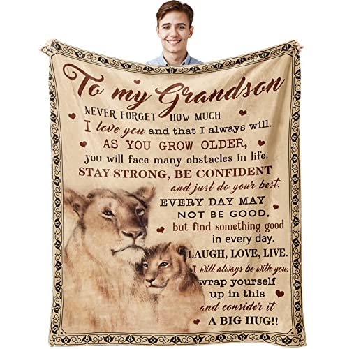 Muxuten Grandson Gifts Blanket Grandsons Gift from Grandma Grandson Gifts from Grandma/Grandpa Grandson Birthday Gift Graduation Party Gift Ideas Decor Throw Blankets 60X50