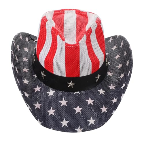 Chapeau de cowboy en paille Beaupretty M 56-58 cm avec drapeau américain
