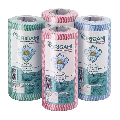 Origami Non Woven Reusable Kitchen Towel Roll - Pack of 4 (80 Pulls Per Roll, 320 Sheets) (B0CFYBRHMR) Amazon Price History, Amazon Price Tracker