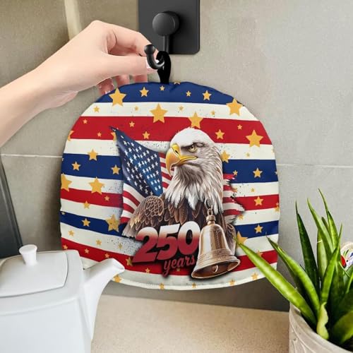 Image of Stars and Stripes Tea Cozy for Teapot Dust Proof Bald Eagle Teapots Dust Cover for America250 Insulated Breakfast Warmer for Home Kitchen Decorative Accessories US 250th Anniversary