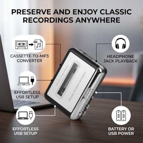 Reproductor de cassette USB portatil conversor MP3 auto-reverse 4