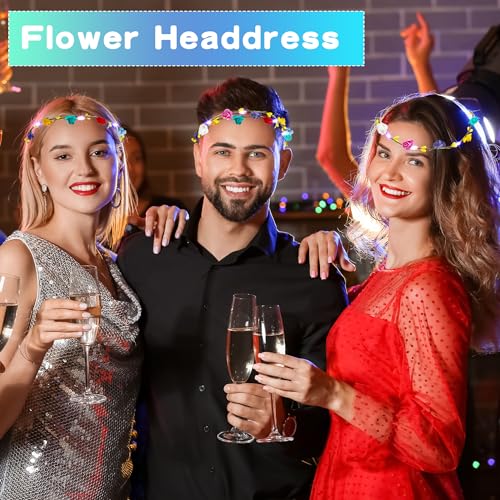 Cotiny 26 Peças de Coroa de Flores de Led, Faixa de Cabeça Iluminada, Guirlanda, Enfeite de Cabeça d