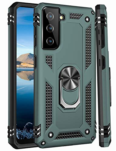 Ikazz Galaxy S21 Case,Samsung S21 Cover Military Grade Shockproof Heavy Duty Protective Phone Case Pass 16Ft Drop Test With Magnetic Kickstand Car Mount Holder For Samsung Galaxy S21 Pine Green #TOP7