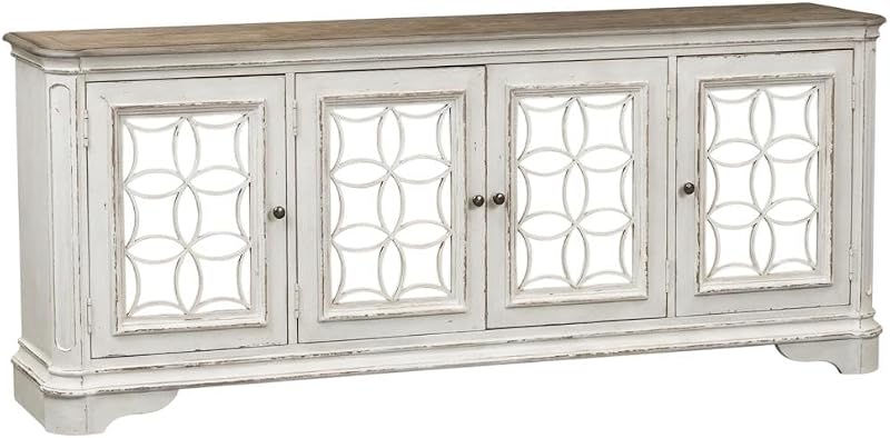 Starlight Canyon Home White TV Console, Antique White, Solid and Manufactured Wood, Spacious Interior, Modern Storage, European Traditional Style