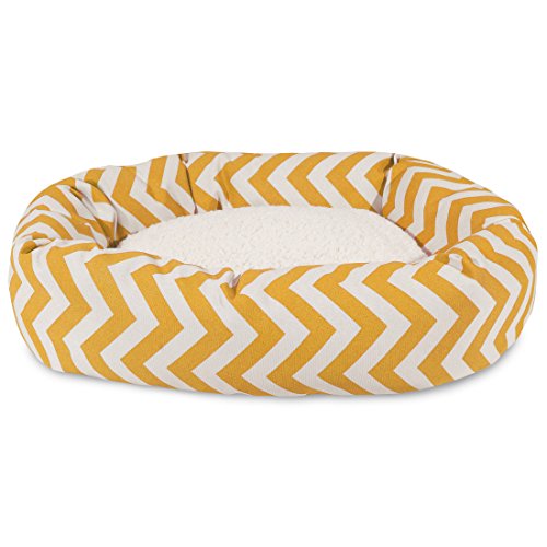 Image of Majestic Pet 32 Inch Chevron Sherpa Calming Dog Bed Washable - Cozy Soft Round Dog Bed with Spine for Head Support - Fluffy Donut Dog Bed 32x23x7 (inch) - Round Pet Bed Medium - Yellow
