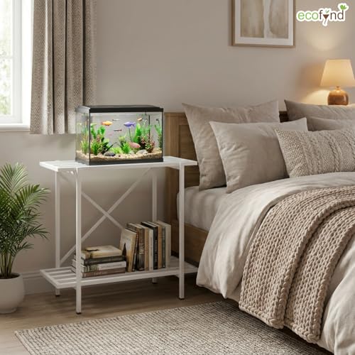 Image of ecofynd 2-Tier Fish Tank Stand, Double-Layer Aquarium Stand with Adjustable Table Feet, Heavy Metal Storage Rack Suitable for Home and Office, (White, FS-PS050)