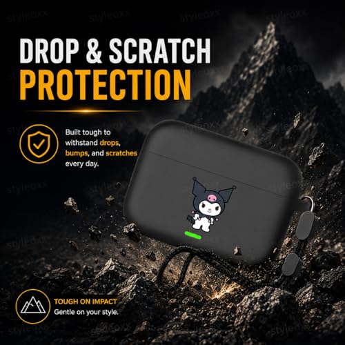 Image of Anvique Silicone Case Cover for Realme Buds T500 Pro, Shockproof Protective Earbuds Cover with Keychain Hook, Anti-Scratch Soft Silicone Skin, Full Body Protection Case (Kurrumii Lanyard)