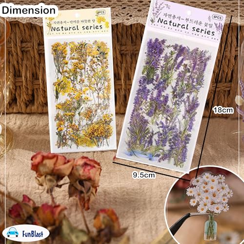 Image of FunBlast Polyethylene Terephthalate Kawaii Sticker Set - 4 Packets, 500+ Stickers for Kids, Nature Vintage Sticker, Leaves Flower for Self Adhesive, Japanese Style Sticker (Multicolor, Paper, 9.5 cm)