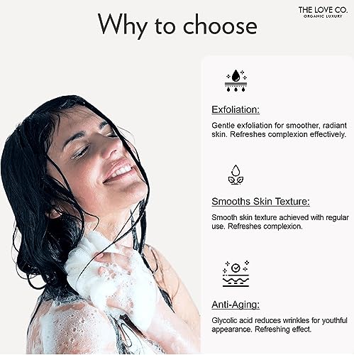 Image of THE LOVE CO 05% Glycolic Acid Body Wash + Body Lotion Combo Pack - Body & Back Acne | Prevents Dry, Rough, Bumpy, and Strawberry Skin | Deep Cleanses Skin