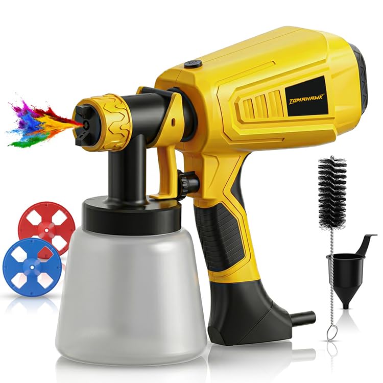 Image of TOMAHAWK EPS-B08 600W Electric Paint Sprayer Gun | 800ml Tank | HVLP Spray System | 33000 RPM | Adjustable Flow Control | 3 Copper Nozzles (1.0 /1.8 /2.5mm) for Walls, Furniture, Wood & DIY Painting