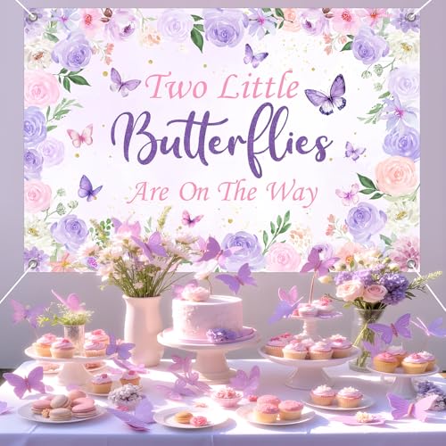 Fondo para Baby Shower Mariposas Gemelas 150x100cm miniatura 4