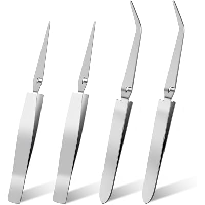 4 Pcs Reverse Tweezers Cross Locking Tweezers for Crafting Reverse Action Tweezer Tippedlocking Tweezer With Curved And Straight Tips Stainless Steel Flat Tip for Crafts Jewelry Beads